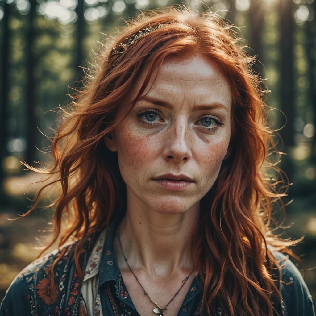Emotive Close-Up Portrait of Red-Haired Woman