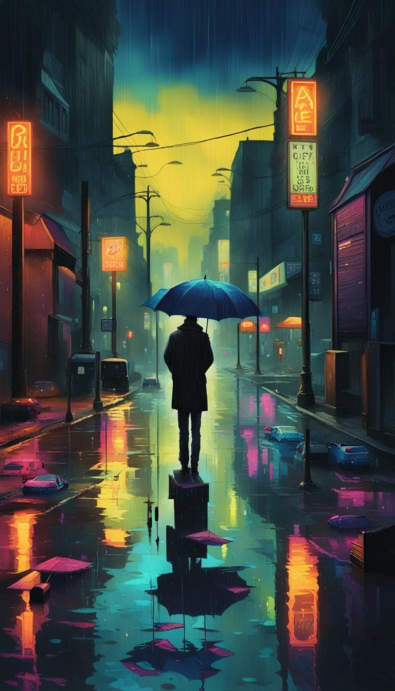 Cyberpunk Cityscape: Rainy Night Reflections
