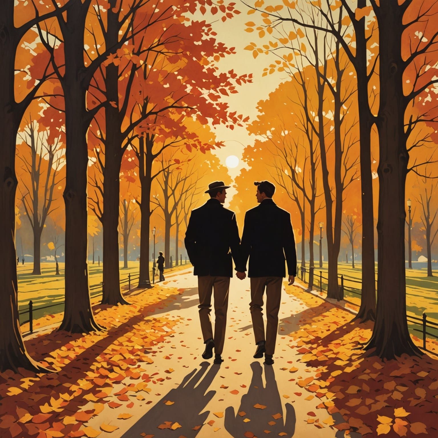 Couple in Autumn Park: Vintage Travel Poster