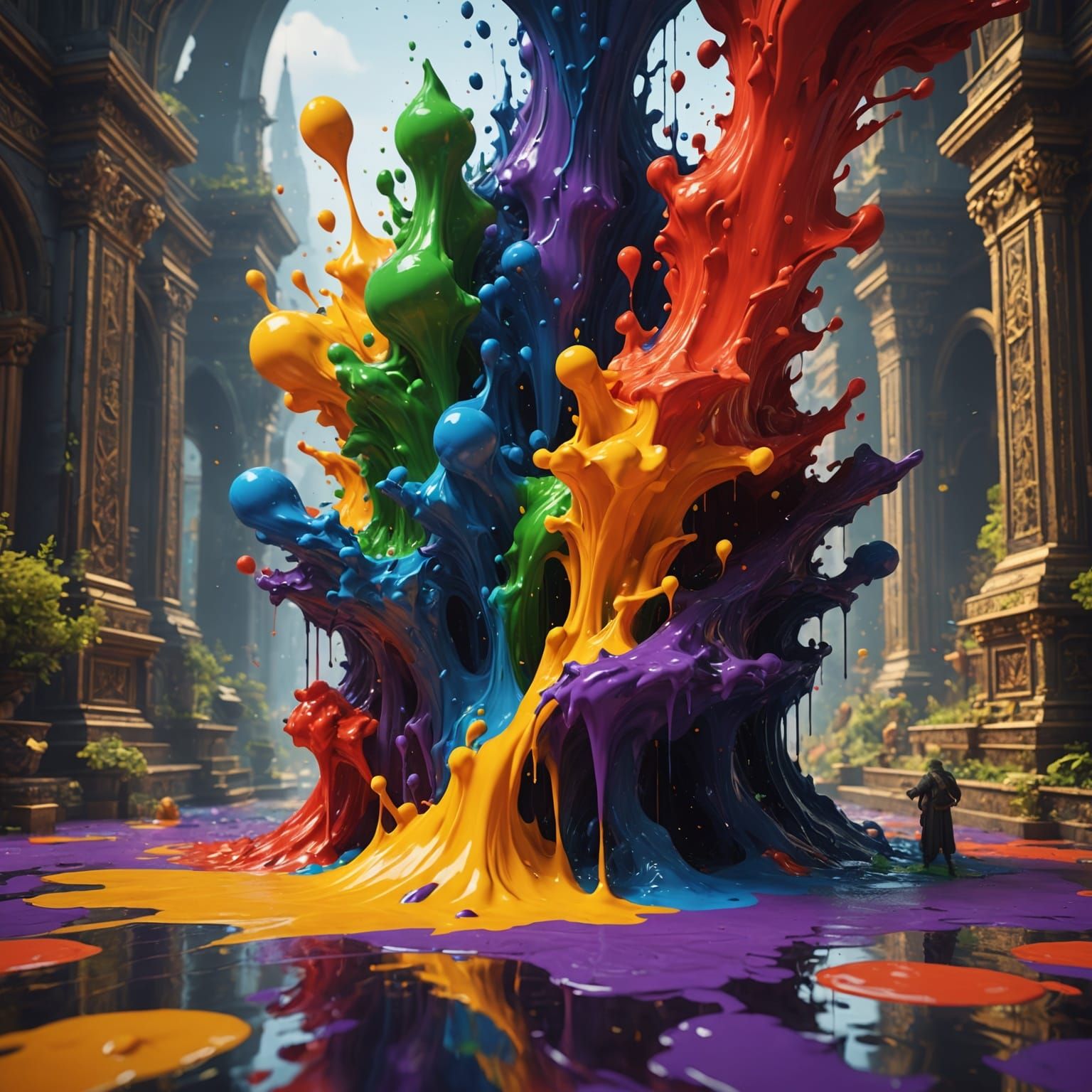 Colorful Paint Splash Art in Fantasy Concept Style