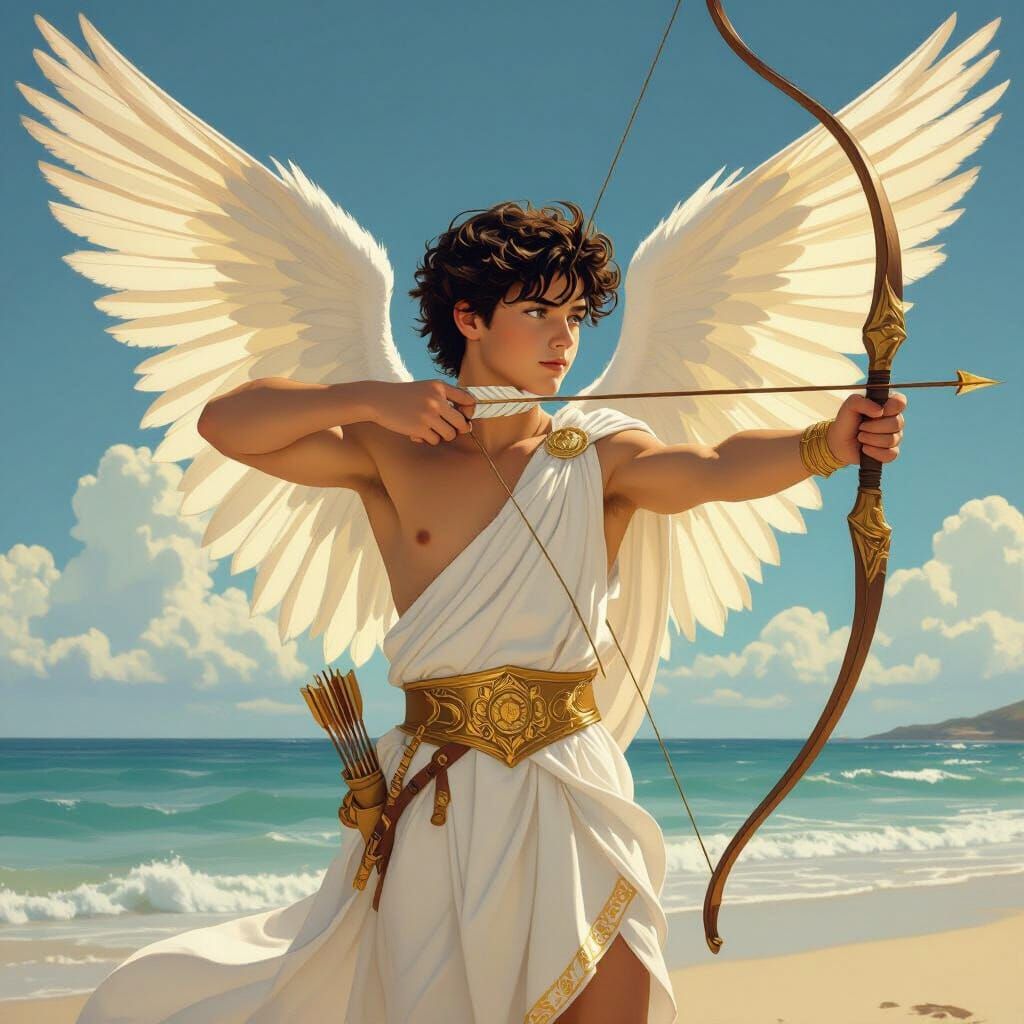Cupid on the Beach in Art Nouveau Style