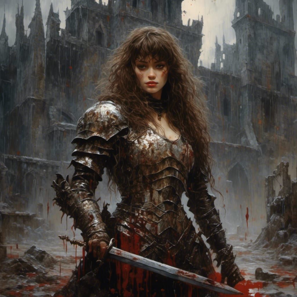 Freckled Knight in Rain Outside Mystical Castle