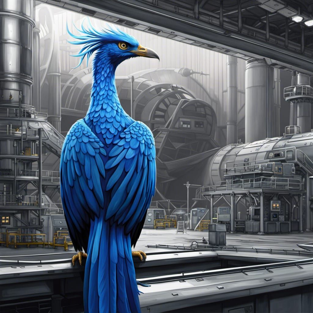 Blue Phoenix in Nuclear Plant: Digital Art