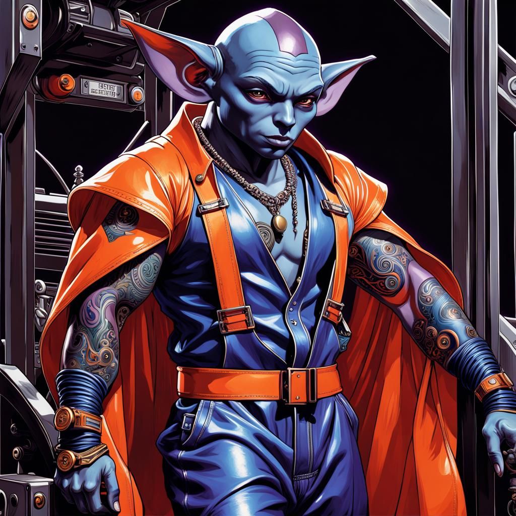 Futuristic Tlingit Goblin Dock Worker Illustration