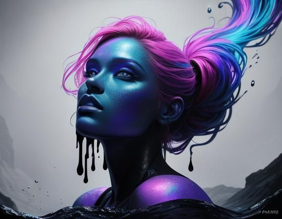 Luminous Woman Emerges from Dark Pool