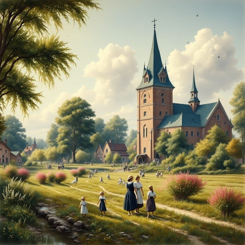 Serene Summer Scene in 1880s Aalborg, Denmark, in Impression...