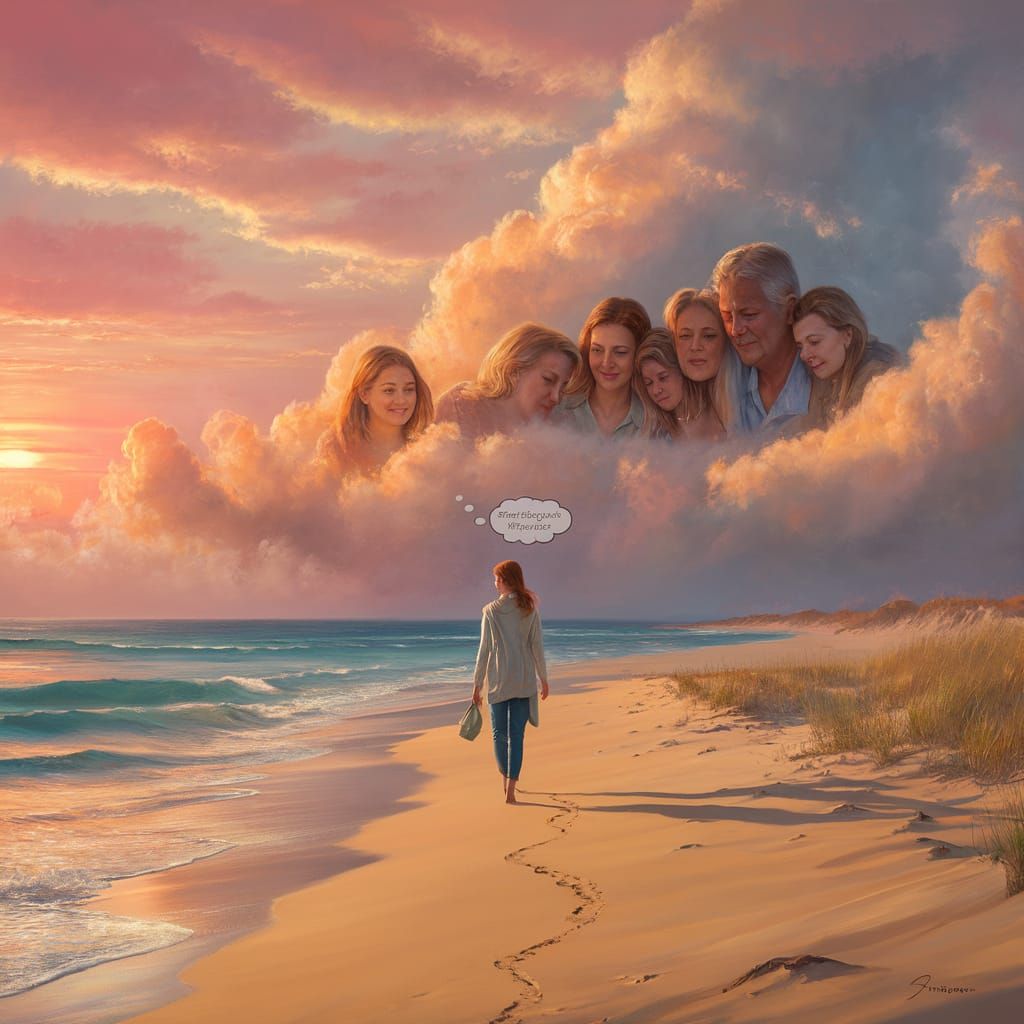 Serene Sunset Beach Scene with Guardian Angels