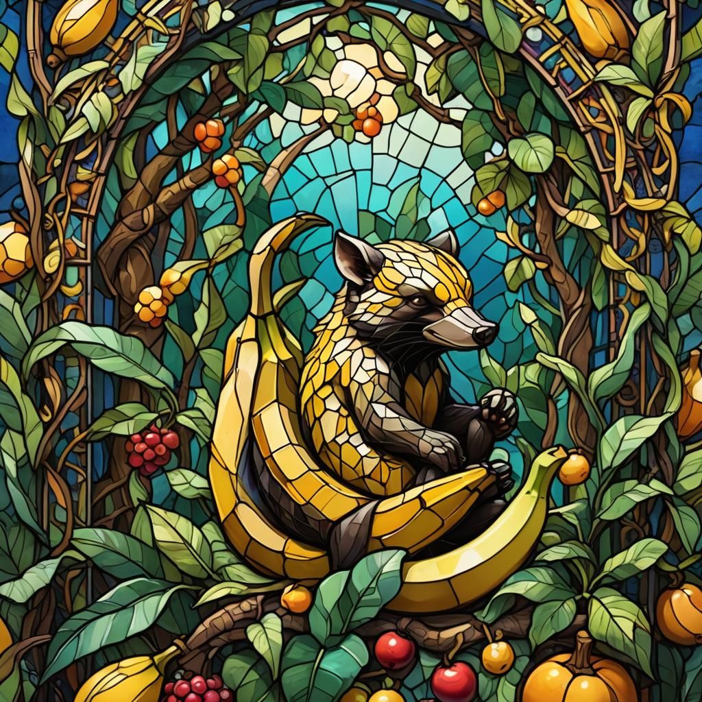 Banana Wolverine in Stained Glass Style