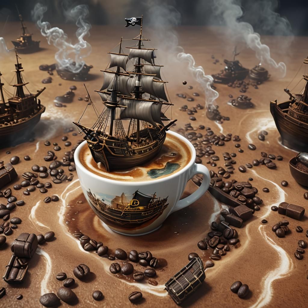 Pirate Ships Battle in a Coffee Cup