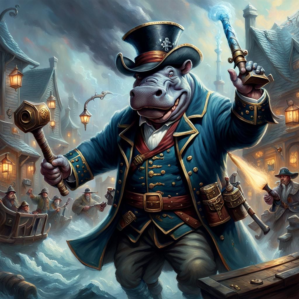 Giff Hippo-Folk Pirate in Ethereal Fantasy Style