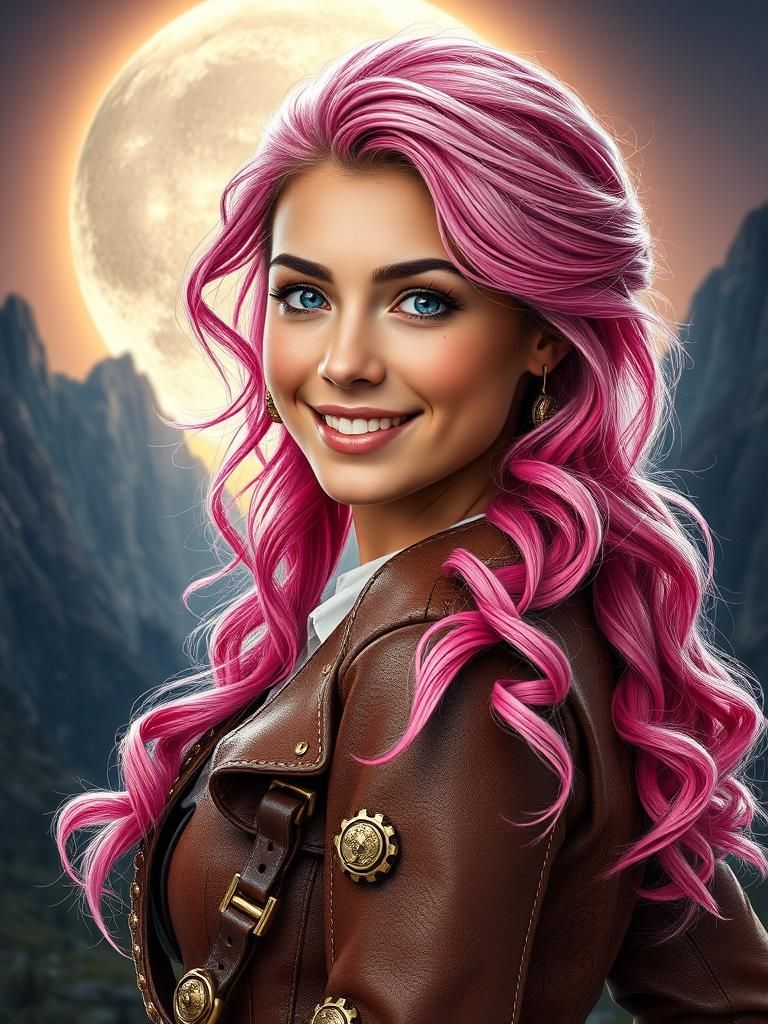 Steampunk Cowgirl with Pink Hair in Western Landscape