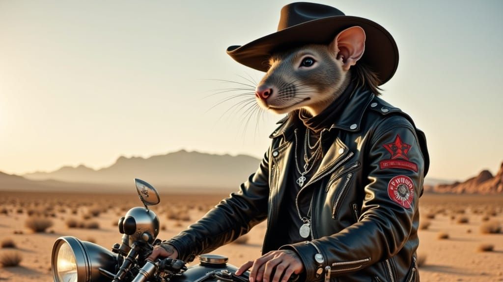 Steampunk Rat Biker in Cyberpunk Cowboy Style