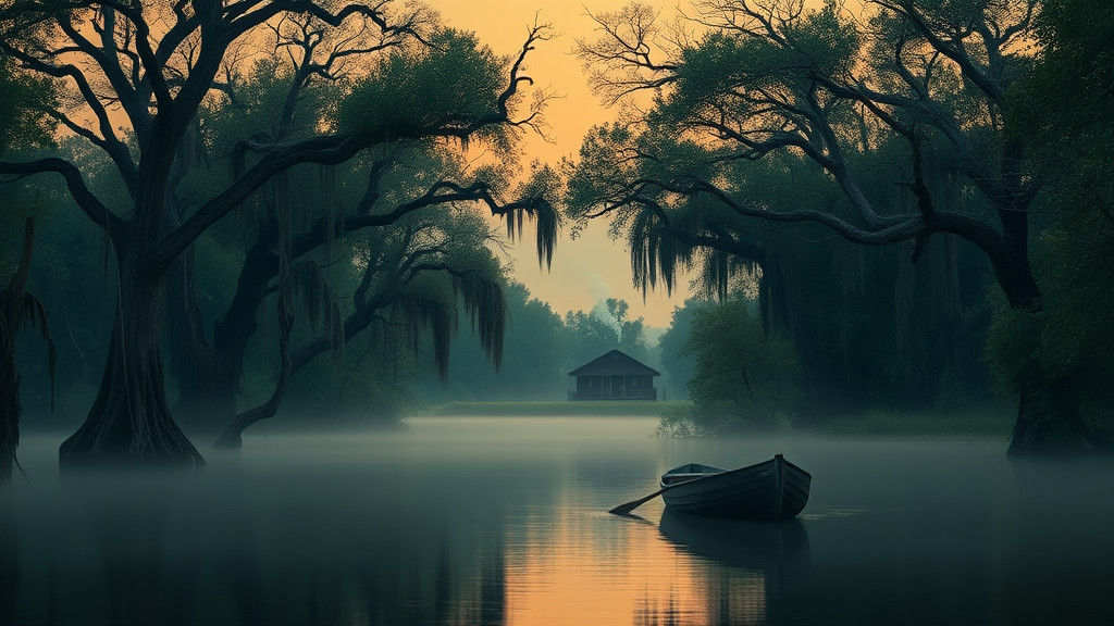 Louisiana Bayou at Dusk: Dreamy, Surreal Landscape