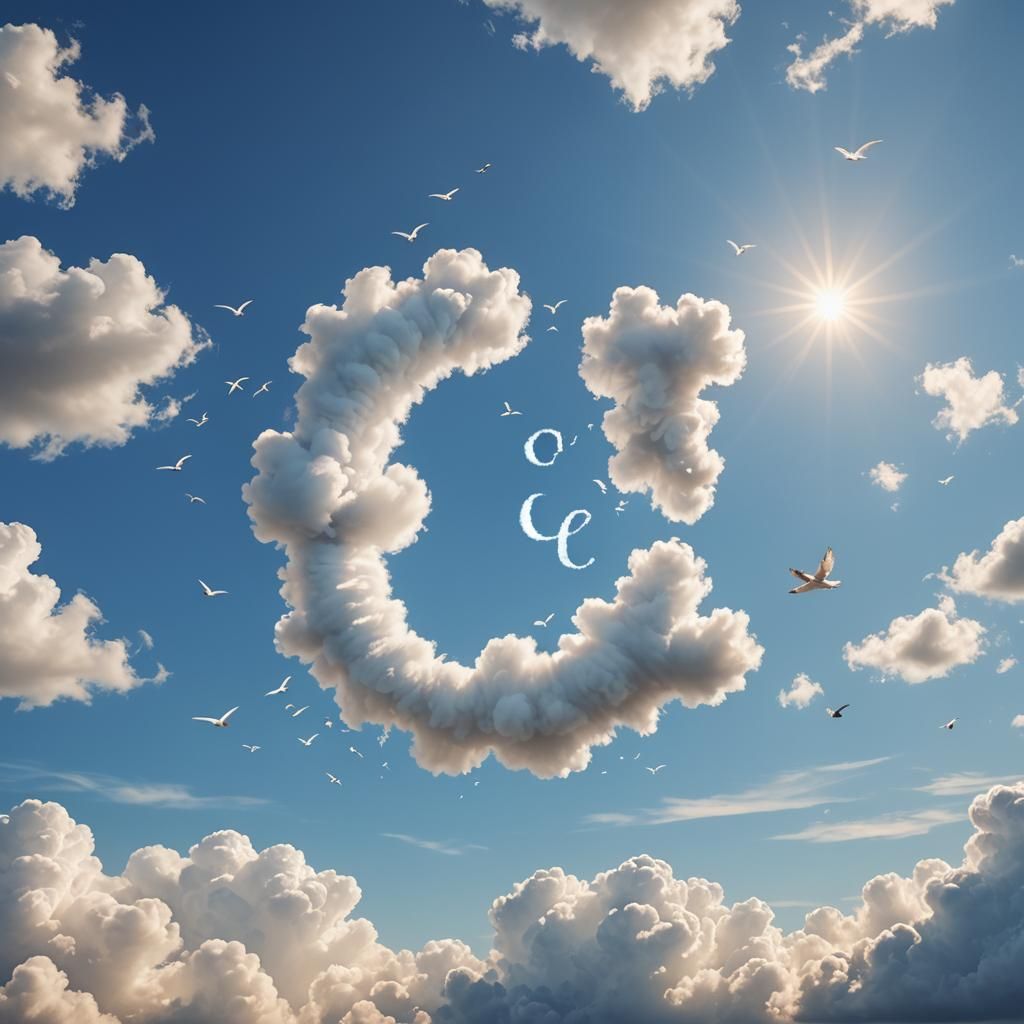 Fluffy Cloud 'C' in Blue Sky: Digital Matte Painting