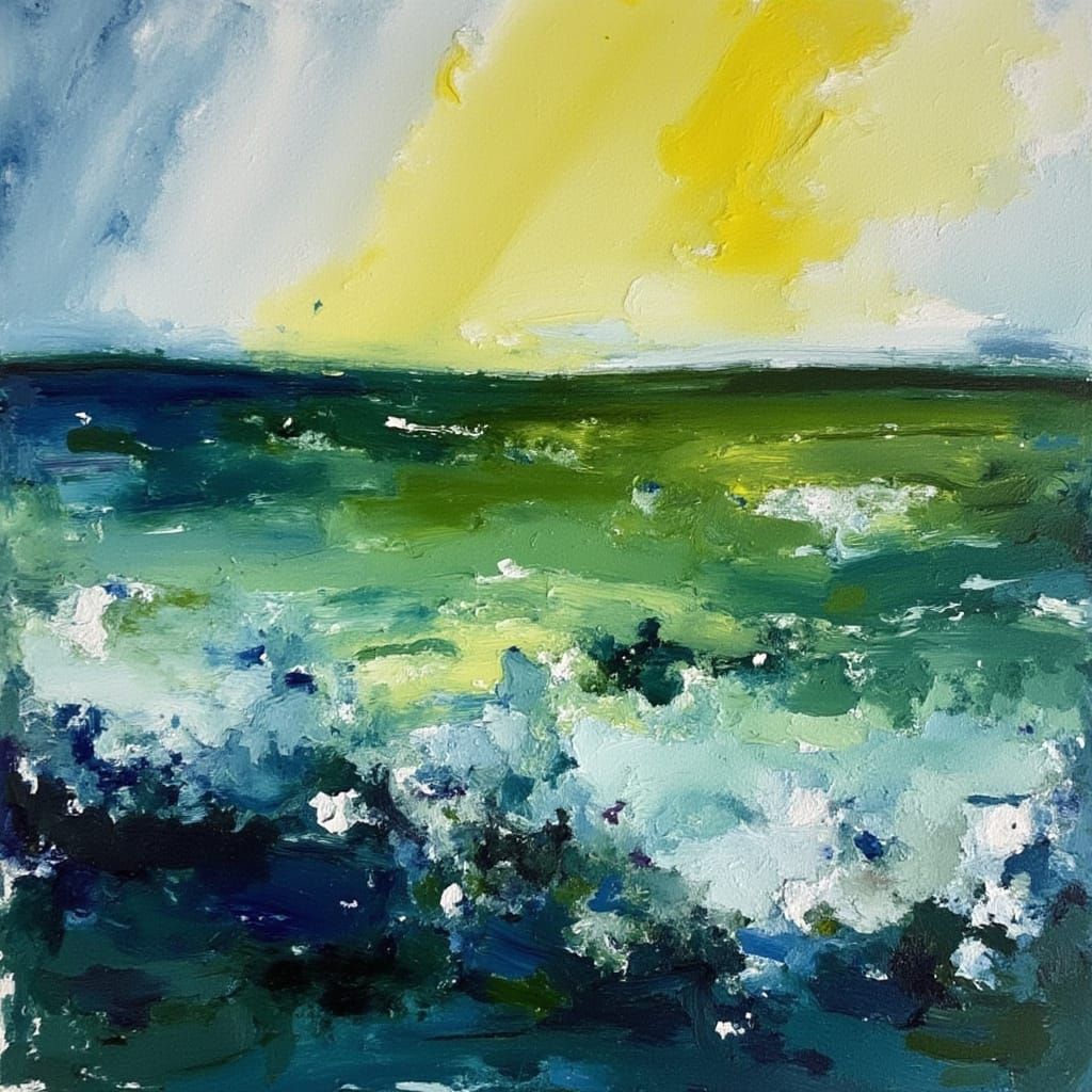 Vibrant Seascape Painting in Abstract Expressionist Style