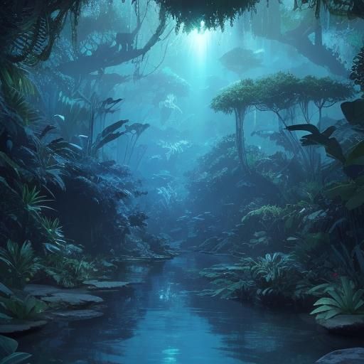 Pandora's Bioluminescent Jungle at Night