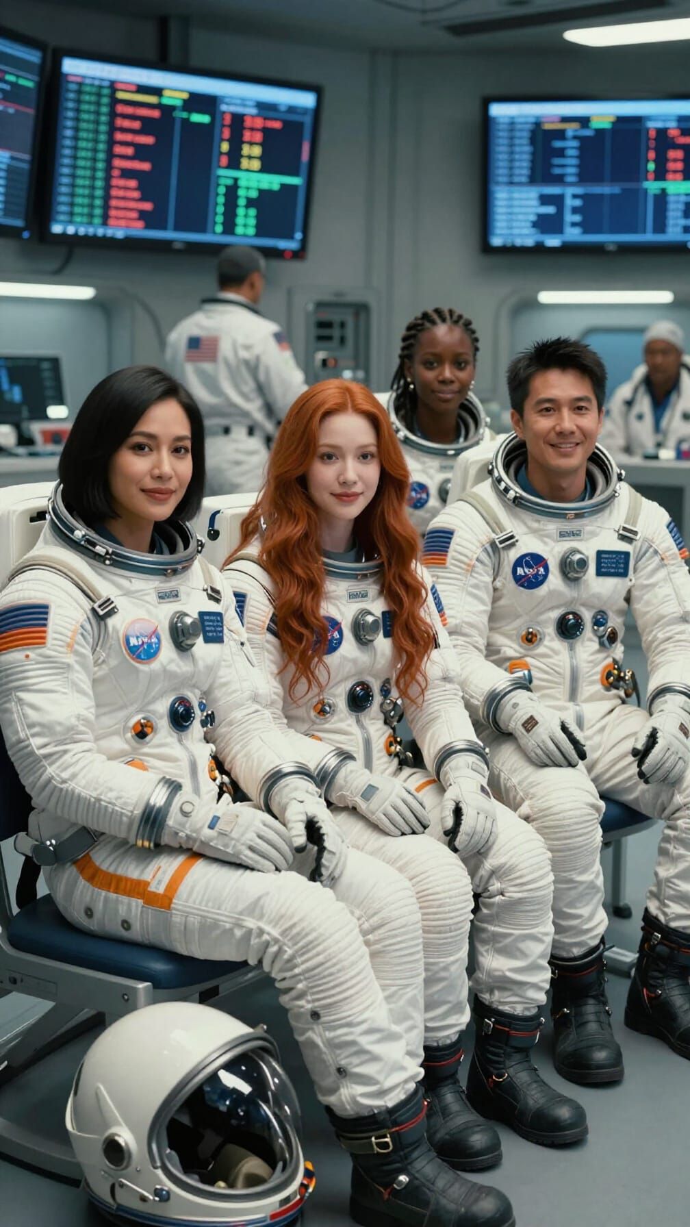 Diverse Crew in High-Tech NASA Launch Room