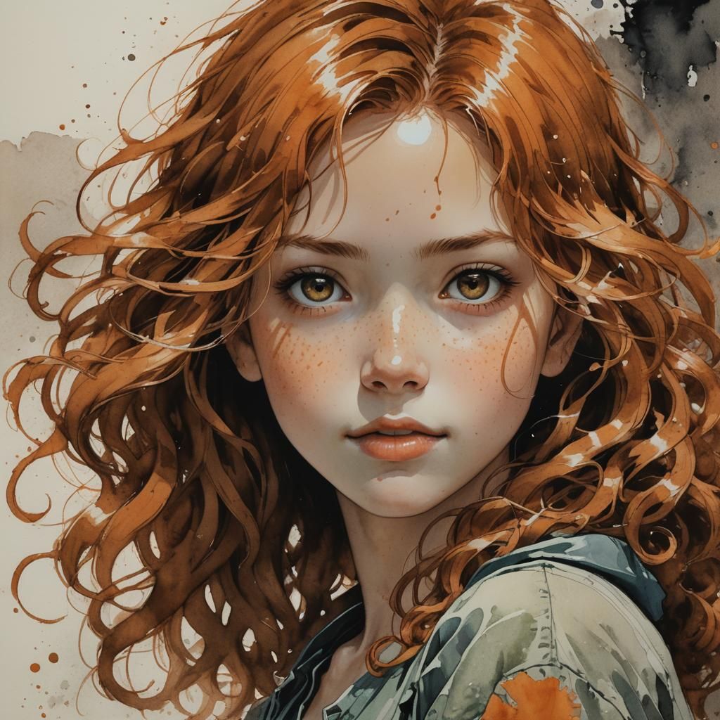 Orange Monochromatic Portrait in Watercolor Style