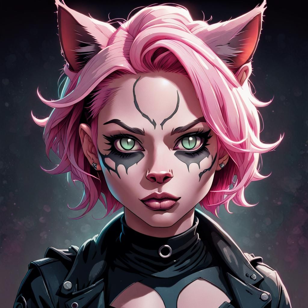 Pink Haired Cat Anthro in Comic Book Art