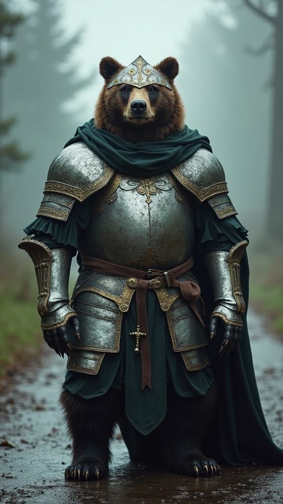 Armored Bear Portrait in Baroque Style