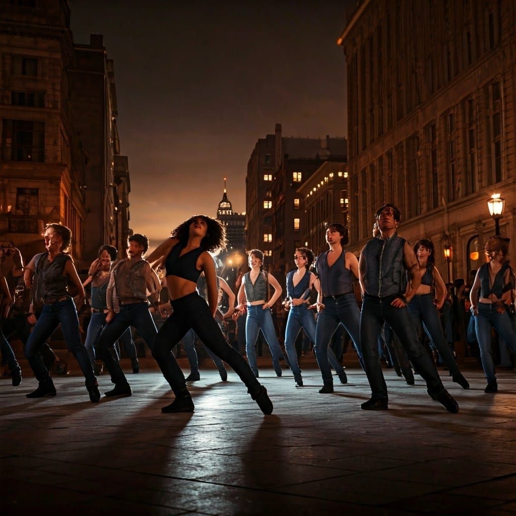 Dynamic Flash Mob in Cityscape, Hyperrealistic Photography