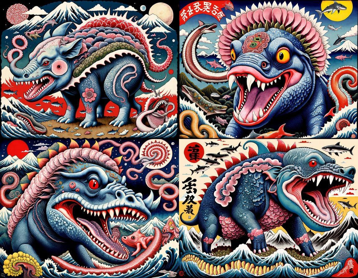 Surreal Mutant Creature in Japanese Art Style