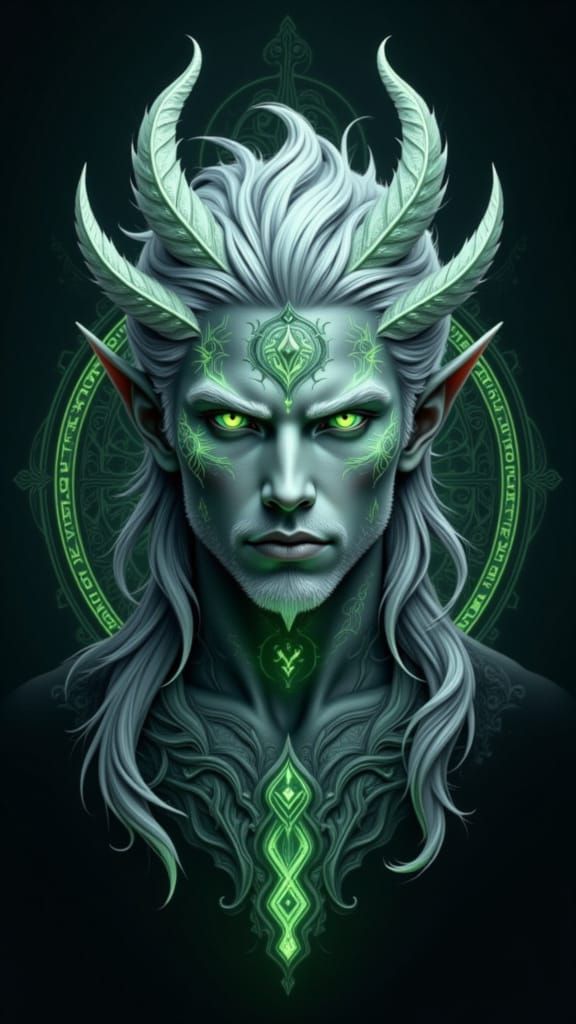 Nordic Beastman Hybrid Logo with Glowing Jade Eyes