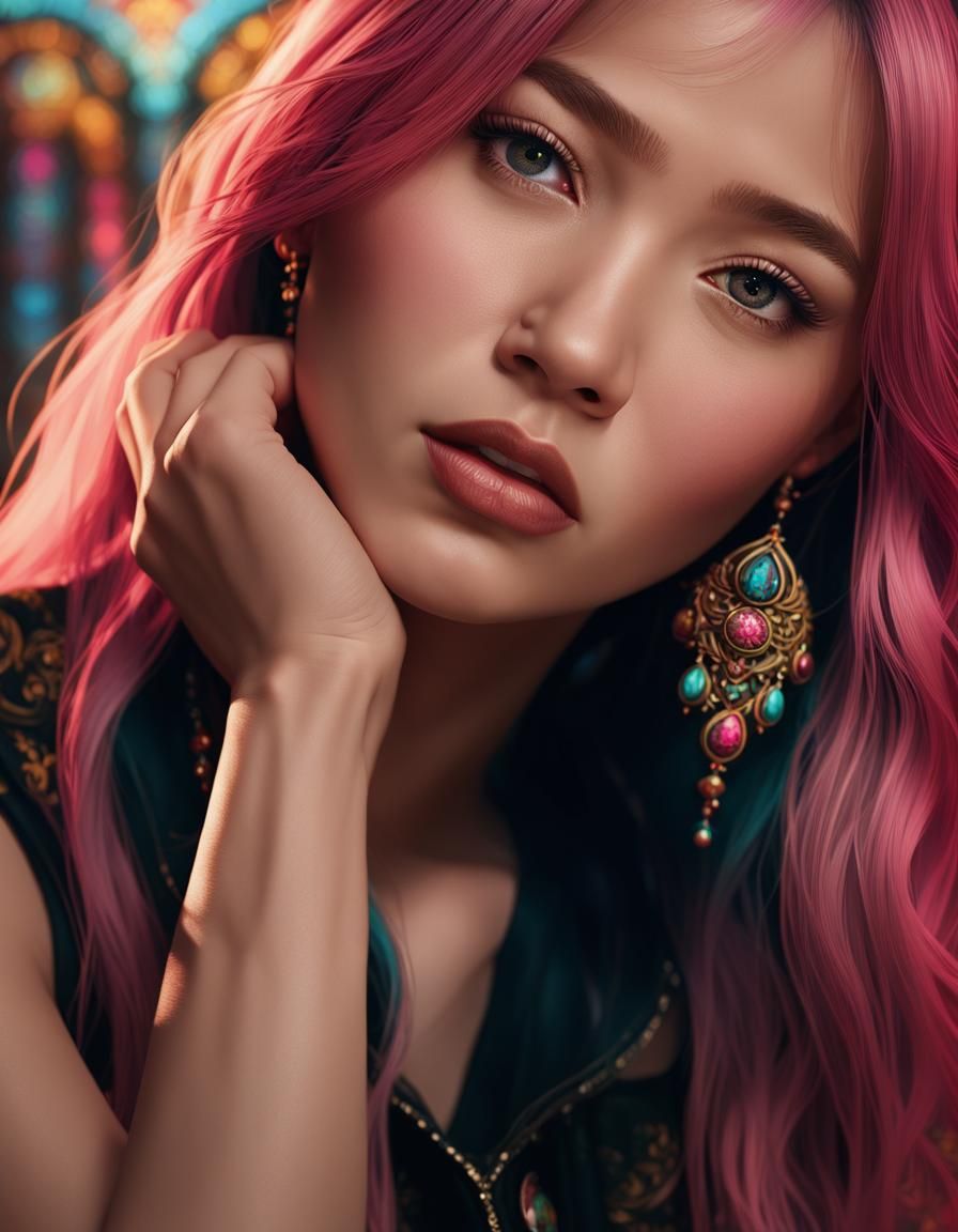 Hyperrealistic Portrait of Jennie in Art Nouveau Style
