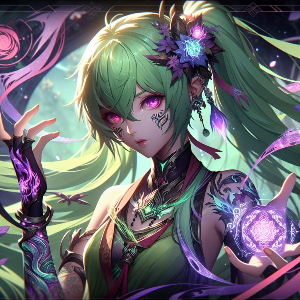 Anime Elementalist with Dark and Psychic Energies