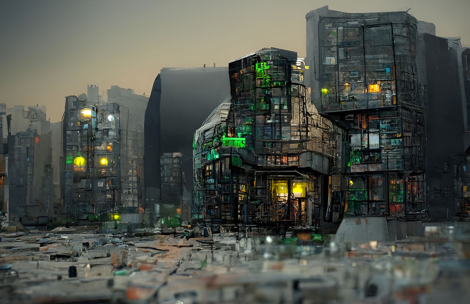 Futuristic Alien Pod Apartment Building in Cyberpunk Style