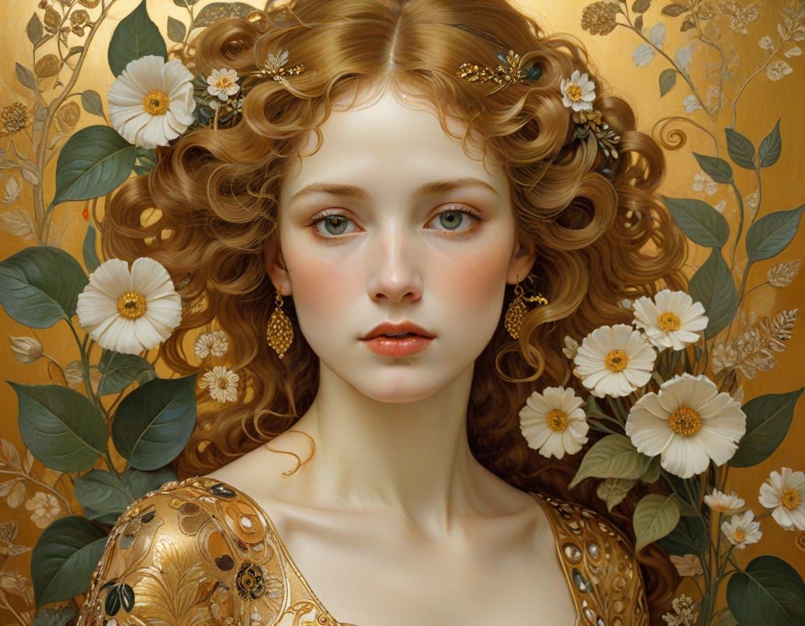 Golden Portrait in Klimt's Art Nouveau Style