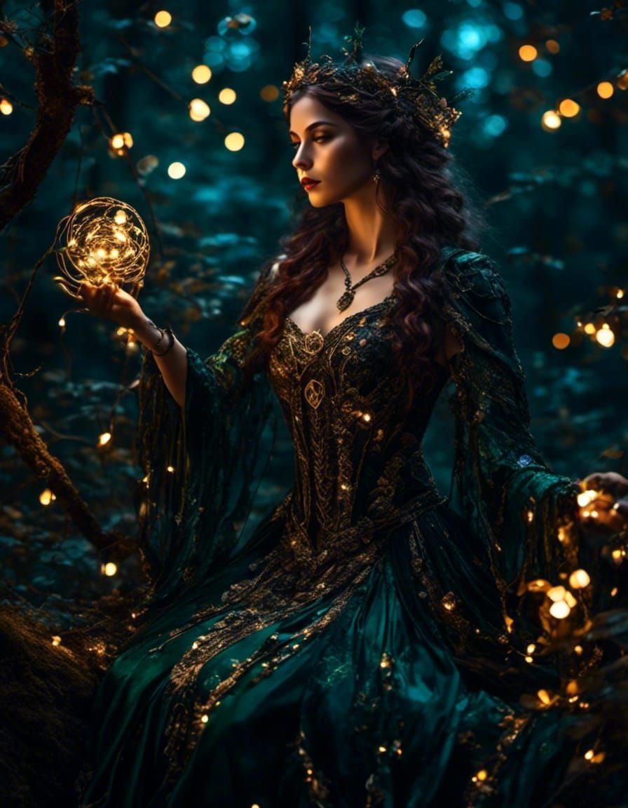 Pagan Enchantress in Deep Forest, Intricate Fantasy Art