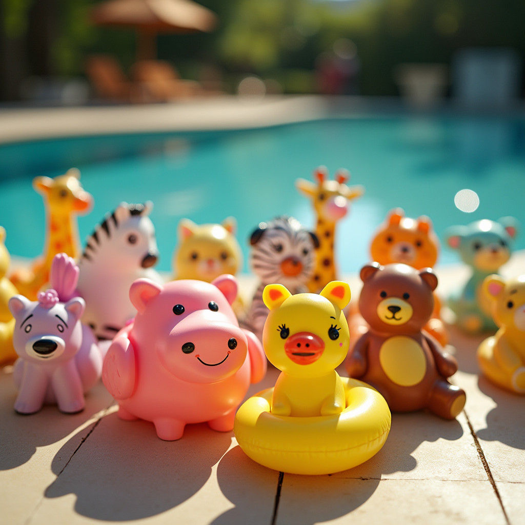 Pastel Animal Pool Toys in Cinematic Style