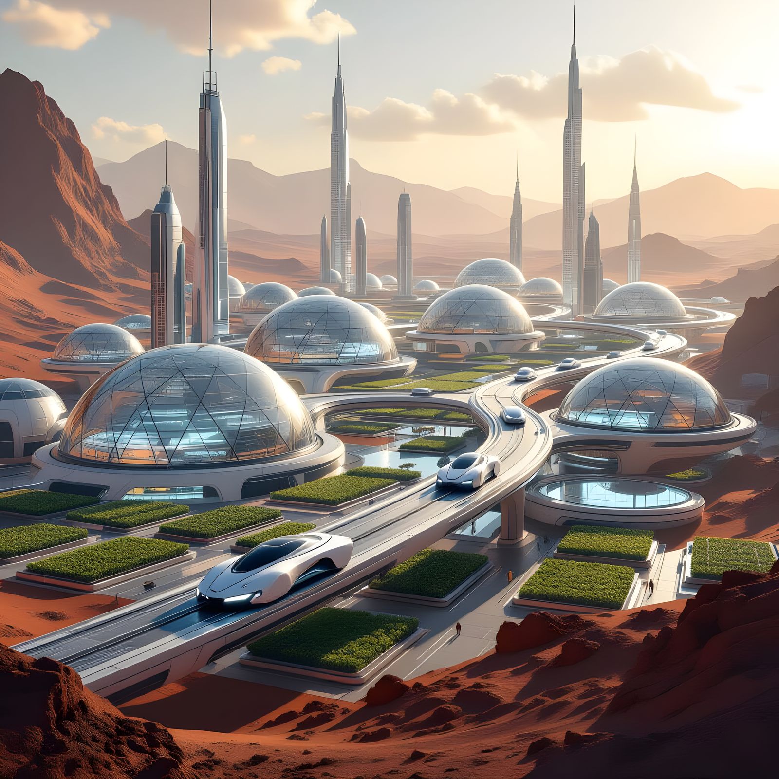 Futuristic Martian City Under Glass Domes