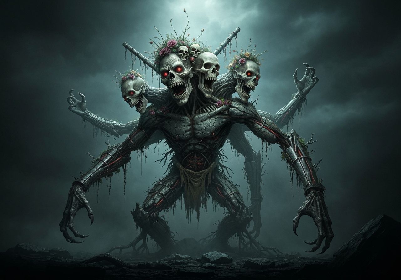 Grotesque Golem Rises from Darkness in Eerie Engraving Style