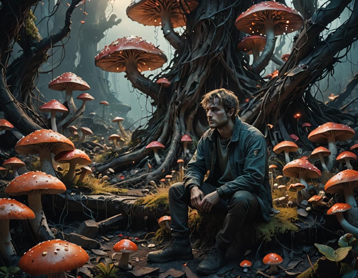 Sorrowful Figure Amidst Shattered Romance in Matte Painting