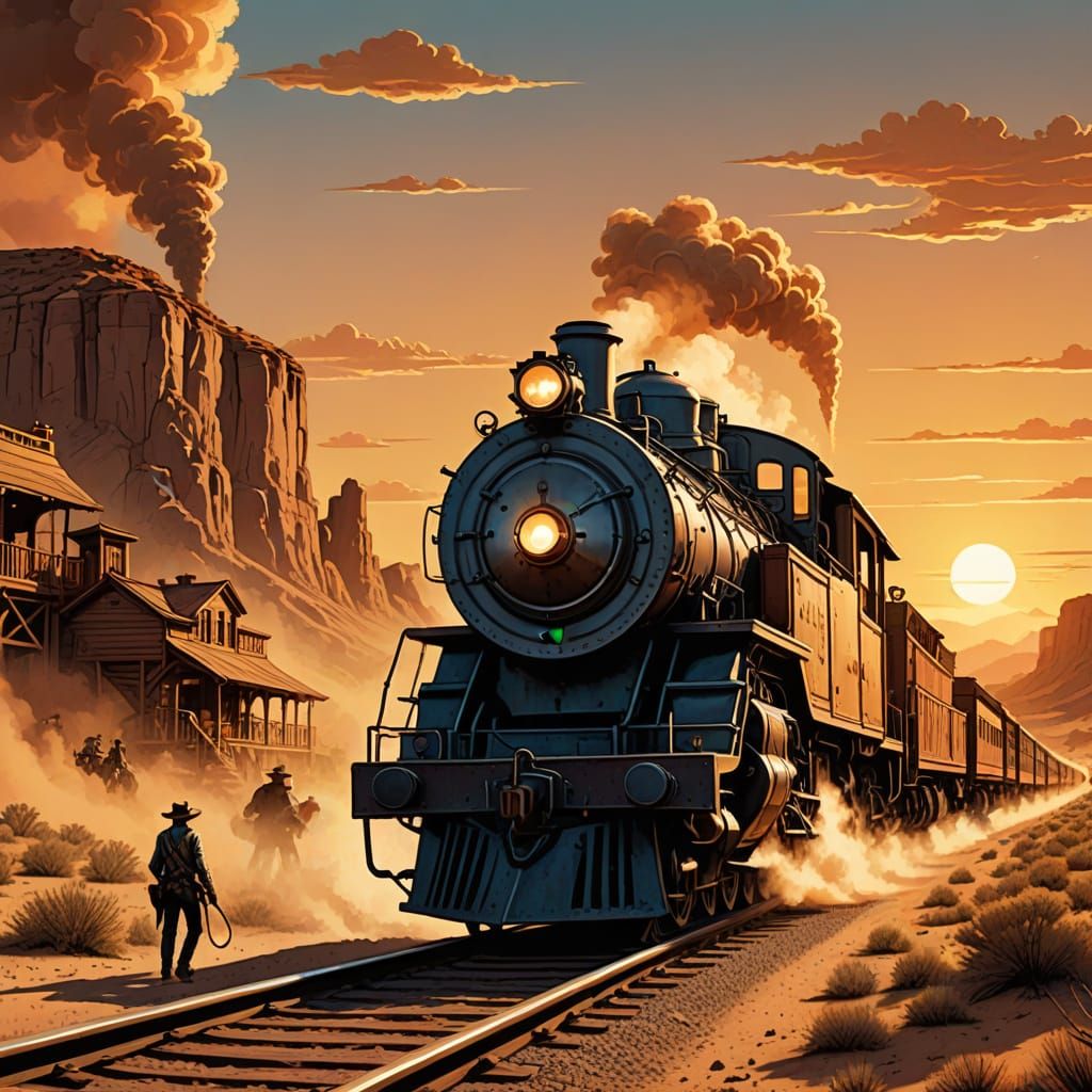 American West Train in Vintage Comic Book Style