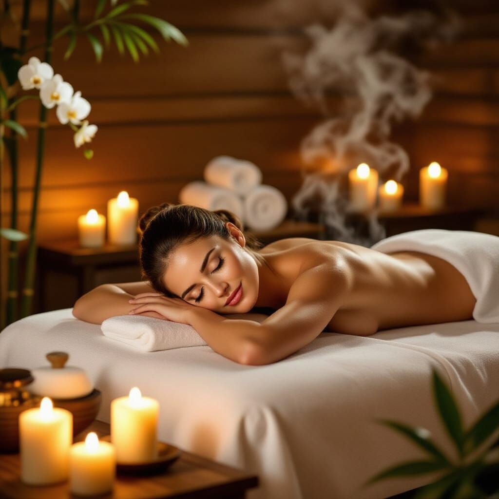 Serene Spa Sanctuary with Golden Candlelight