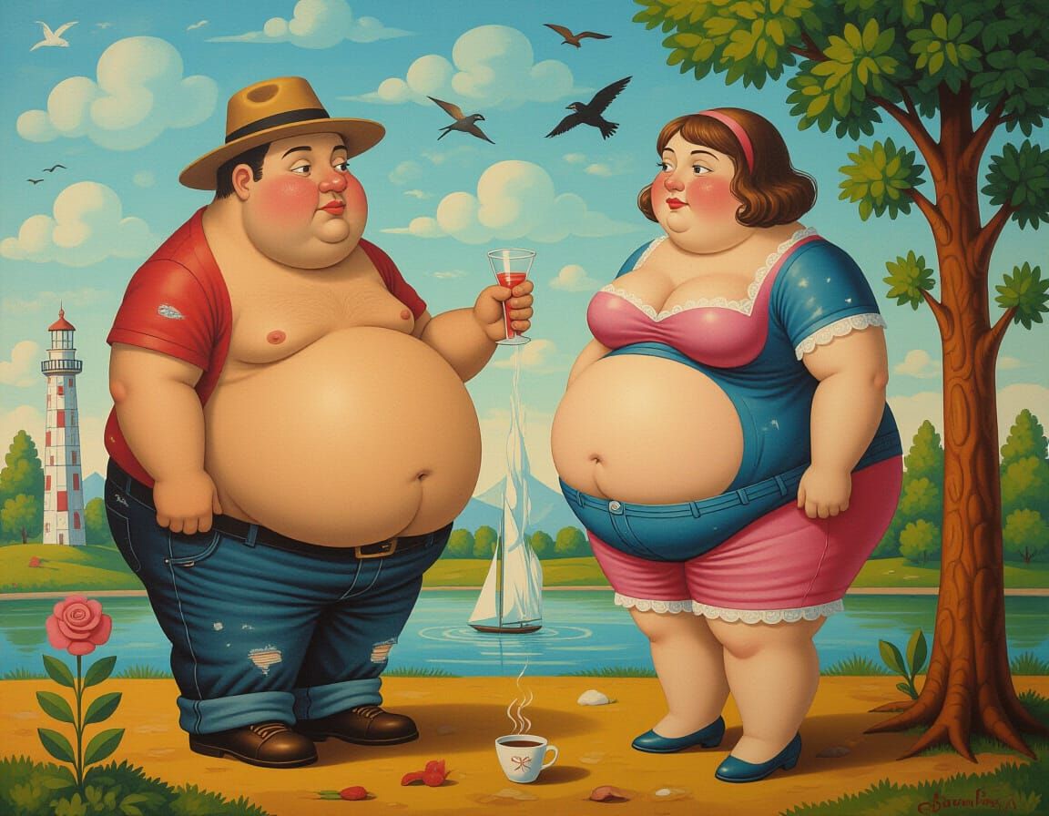 Surreal Absurdist Art: Fat and Thin Concept