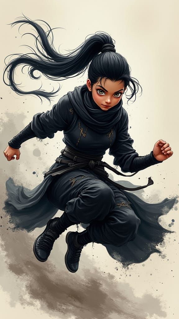 Vibrant Ninja Girl in Dynamic Combat Pose