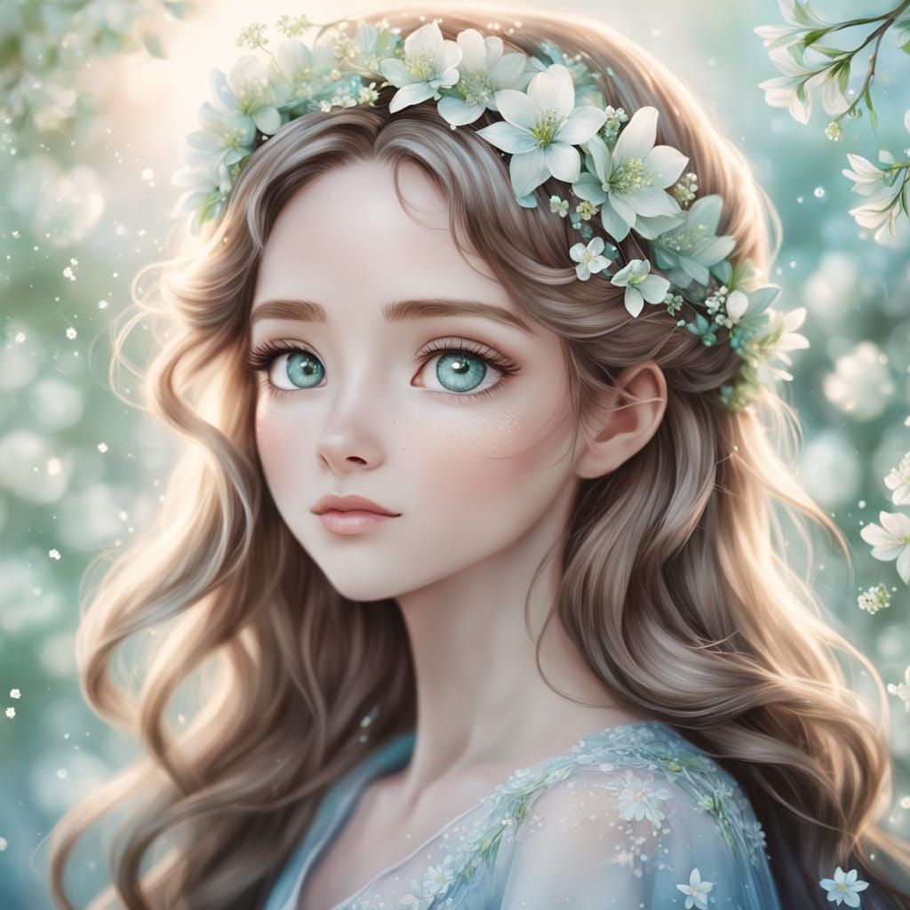 Beautiful Anime Girl with Floral Crown