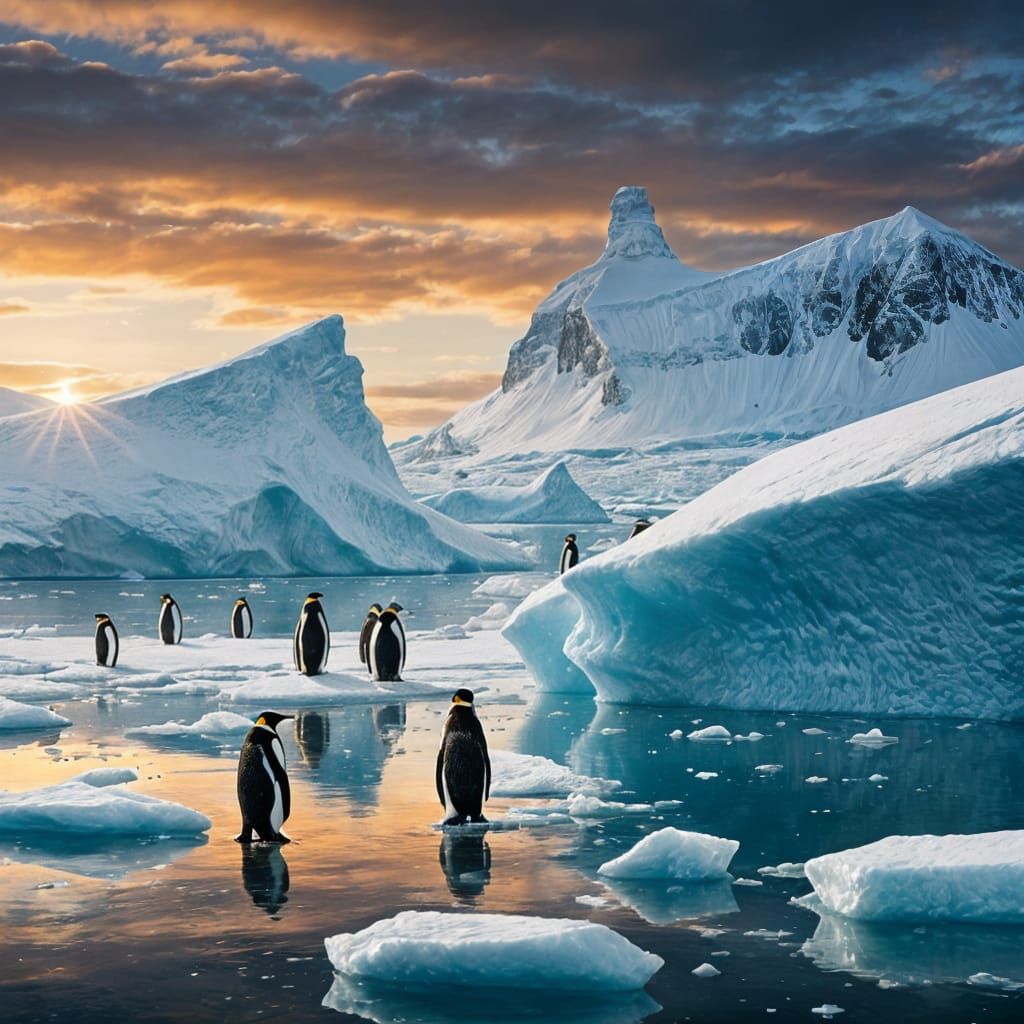 Emperor Penguins on Iceberg with Tablets in Antarctica