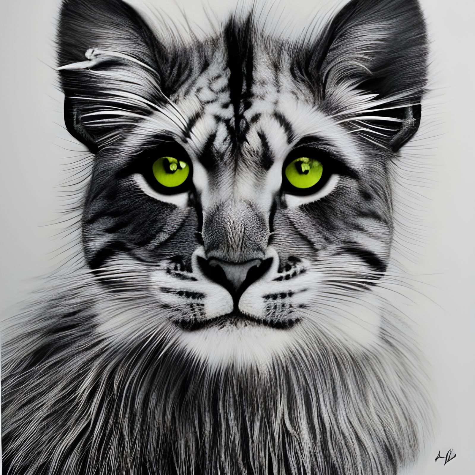 Detailed Pencil Drawing: Cat with Lion Mane