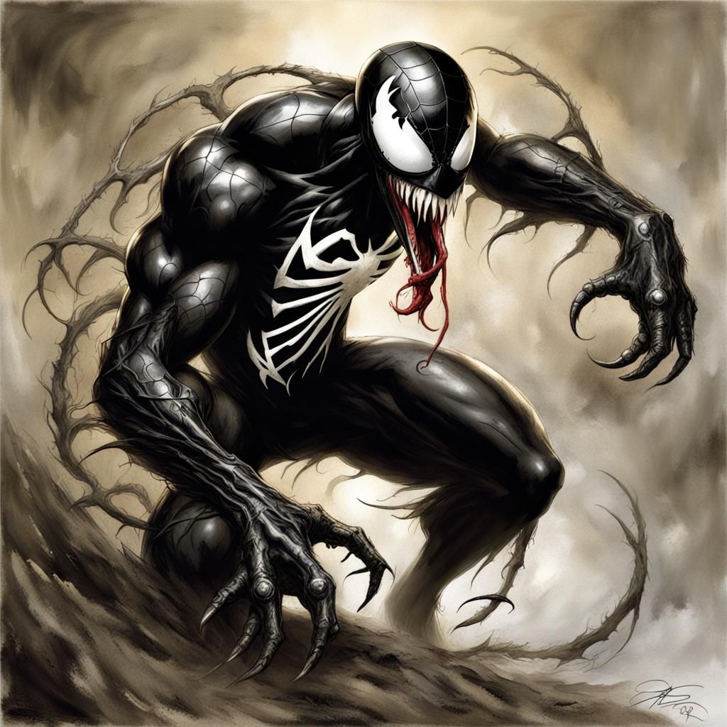 Venom Spider-Man in Dark Fantasy Style