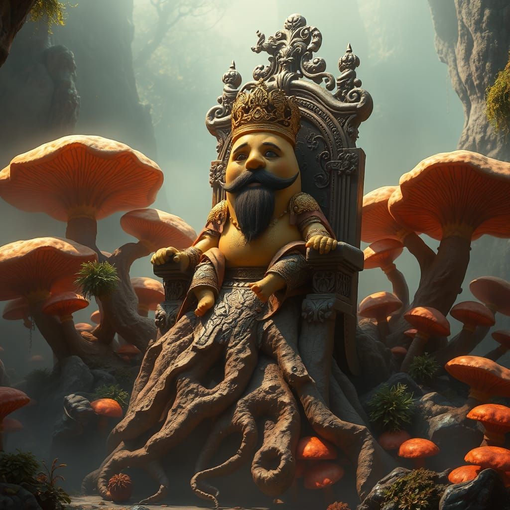Potato Monarch in Mystical Realm, Sci-Fi Art