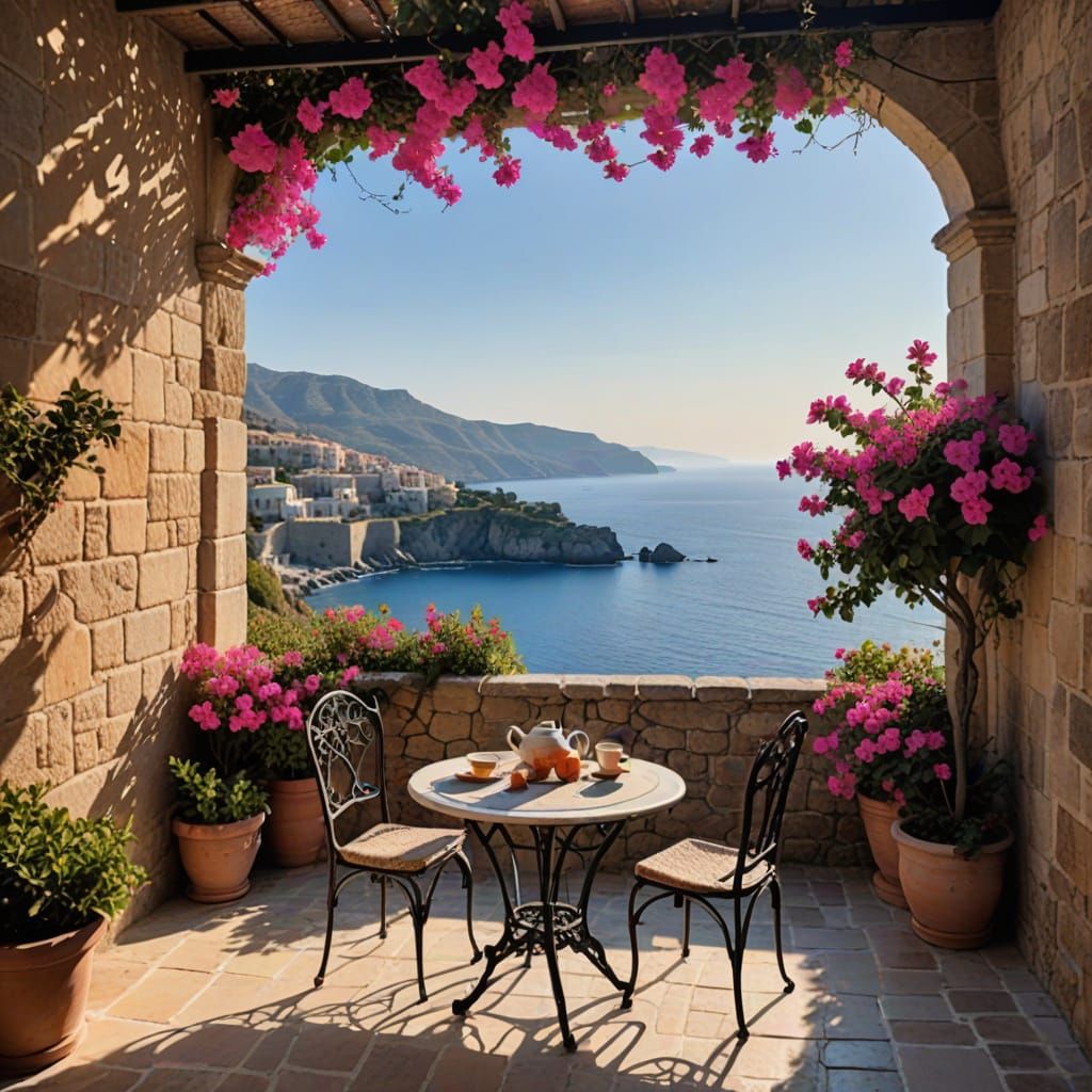 Mediterranean Morning Oasis in Soft Focus