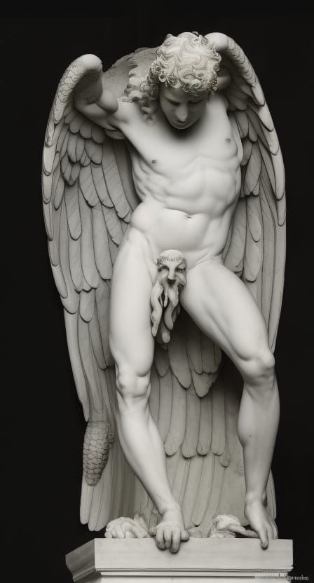Winged Apollo in Black and White Style