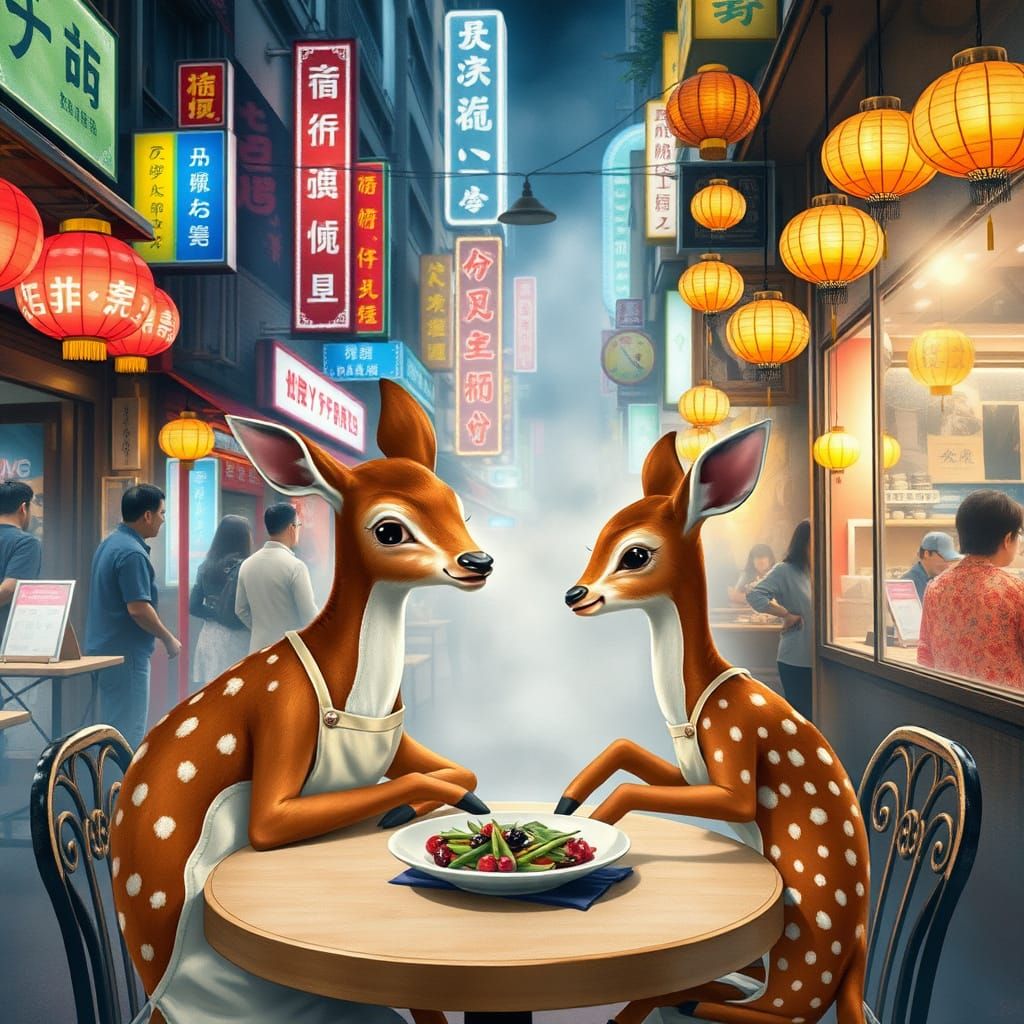 Serene Doe and Fawn Enjoy Asian Feast in Vibrant Hong Kong