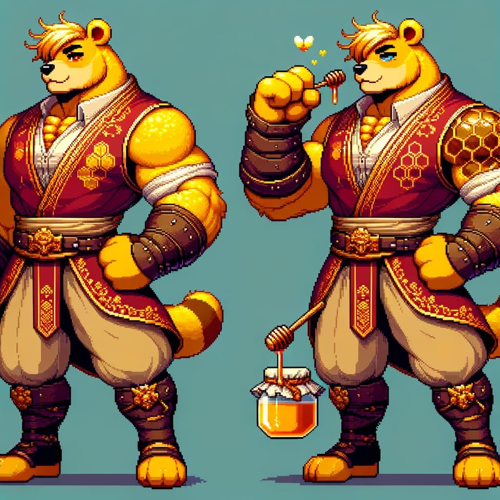 Pixel Art Street Fighter Inspired Titan of Honey Character