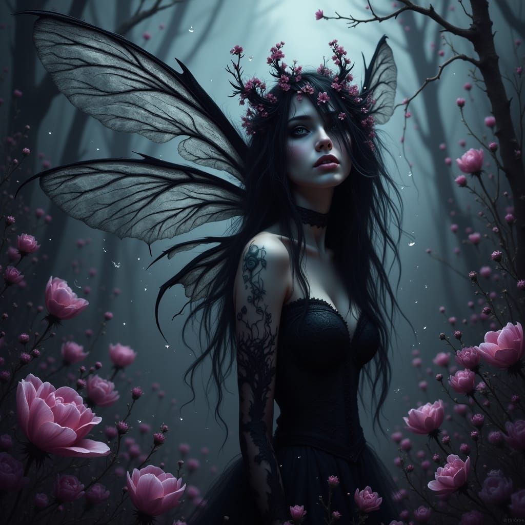 Gothic Shadow Fairy in Dark Realm